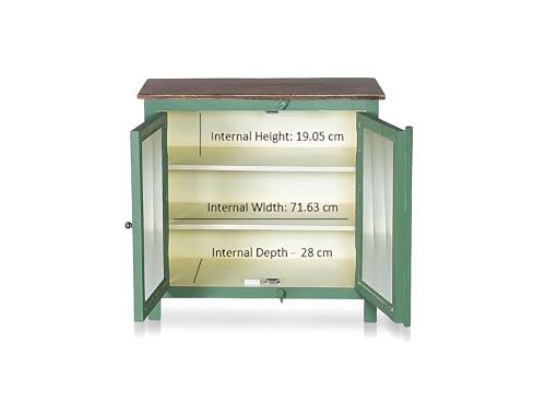 Image of APRODZ 2 Door Cabinet with Wicker Front 2 Shelves | Mango Wood Storage Organizer | Rustic Durable Stylish Wooden Furniture | Compact Design Home Decor (Premium Olive Green & Off White)