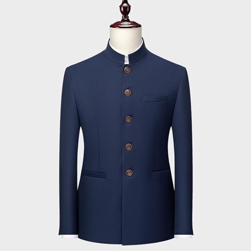 Men's 2 Pieces Chinese Tunic Suit Set Mandarin Collar Blazer Jacket Pants Sets Slim Fit Stand Collar Uniform Dress2