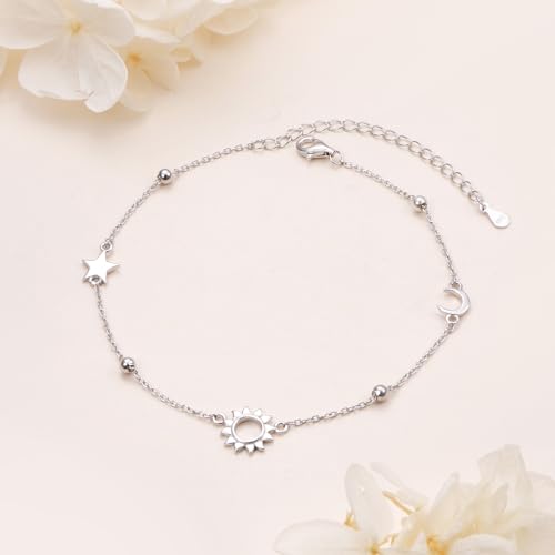 Alphm Anklet For Women S925 Sterling Silver Adjustable Foot Sun Moon Star Plus Ankle Bracelet Jewelry thumb #4
