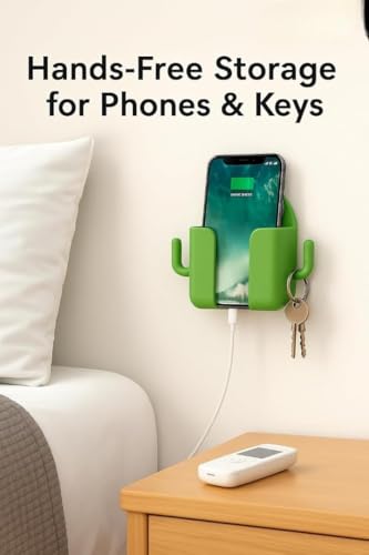 Image of 1 Pcs Mobile Holder for Home - Self-Adhesive Phone Charging Holder with Dual Hooks, Ideal for Bathroom, Kitchen, Bedroom, Office - Reusable ABS Build HMH-1 Multicolor