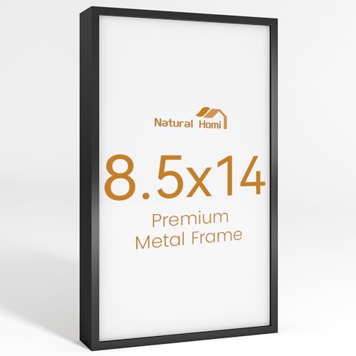 Image of 8.5x14 Aluminum Metal Picture Frame,Tempered Glass Black Photo Frame 8.5x14 for Family Photo,Posters,Art,Document to Wall Mount Horizontally or Vertically