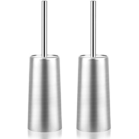 Retyion 2 Pack Toilet Brush and Holder-with 304 Stainless Steel Long Handle-Toilet Bowl Brush for Bathroom (Silver) Cover