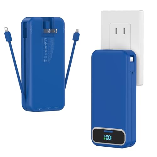 20000mAh Lightweight-Portable-Charger-Power-Bank with Built-in Cables and AC Wall Plug, PD20W USB-C Fast Charging Battery Pack, LED Display External Travel Phone Charger for All iPhone,Samsu