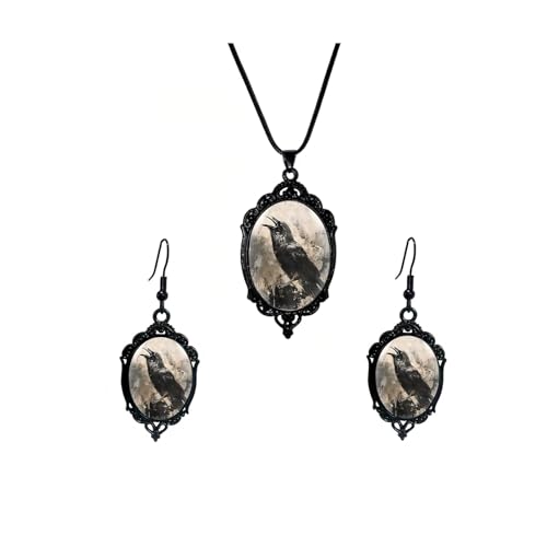 wsycoo Halloween Necklace Earrings Gothic Jewelry for Women Vintage Raven Witch Cameo Earrings Punk Style Victoria Witch Necklace Gothic Raven Costume Accessories Gifts Womens Halloween Costumes 2026