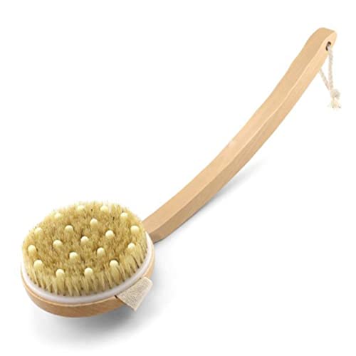 Happyyami Brosse De Bain Et Douche Amovible Brosse De Massage Corporel Avec Manche Bois Courbé Poils Naturels Pour Exfoliation