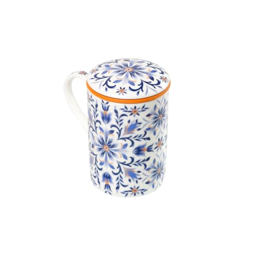 Tea Shop - Taza De Té O Infusiones Con Filtro, Infusor Y Tapa - Taza Classic Azure Blossom - Fabricada En Porcelana