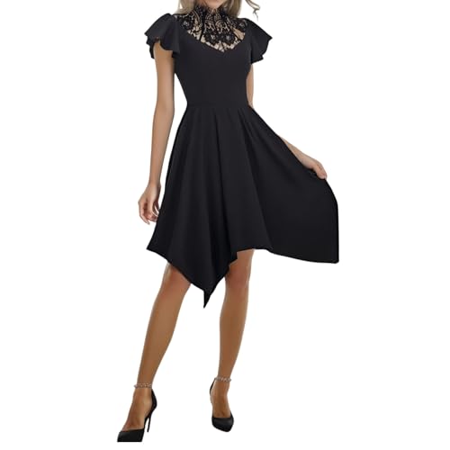 Disfraz de Halloween para mujer, elegante disfraz de cosplay, vestido negro con escote de encaje y dobladillo asimétrico, para festivales y soporte de espada, pantalla medieval (negro, XL)
