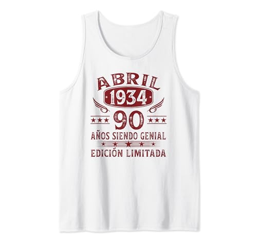 Vintage 1934 90 Años Cumpleaños Hombre Regalos Abril 1934 Camiseta sin Mangas