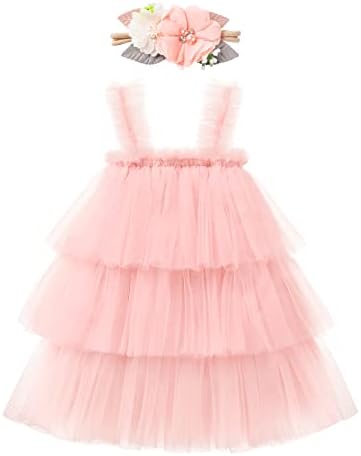 Baby Girl First Birthday Outfits Fancy Tulle Flower Girl Tutu Dress for Wedding Guest 1st Birthday Photoshoot Blush Baby Pink 6 Months