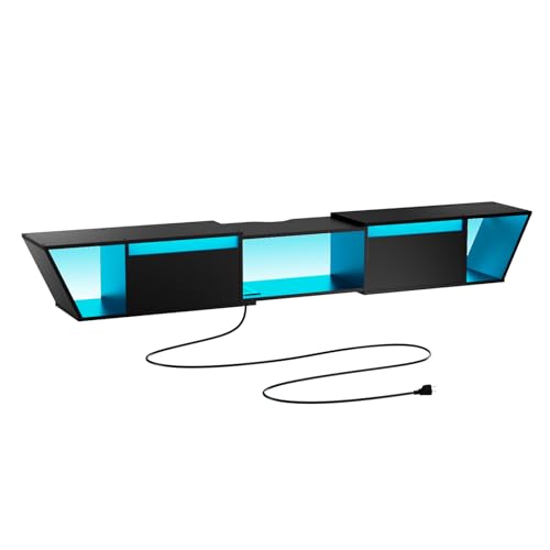 HOOBRO Floating TV Stand with Power Outlet, 63" Floating Entertainment Center with LED Light, Modern Wood Wall Mounted Media Console Shelf, Under TV Shelf, for Living Room, Bedroom, Black BB78UDDS01