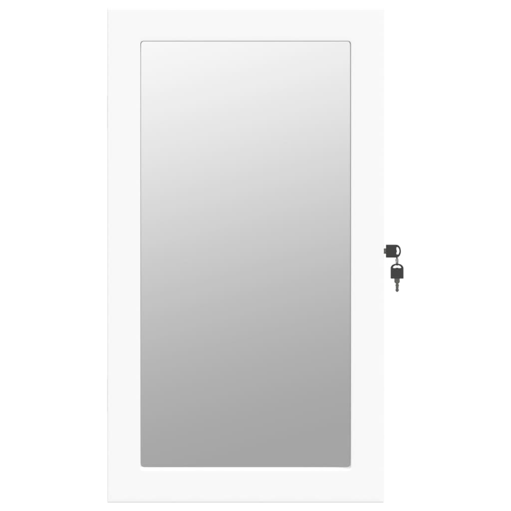 Lustro szafka na biżuterię z oświetleniem LED, montaż na ścianie, biały, 37,5 x 10 x 67 cm, materiał drewnopochodny, zamykana, do łazienki, sypialni, korytarza