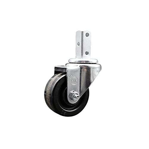 Swivel Square Stem Caster w/3” x 1.25” Black Phenolic Wheel – 7/8” x 2” Square Stem with (3) 17/64” Diameter Mounting Holes – 300 lbs. Capacity/Caster – Service Caster Brand