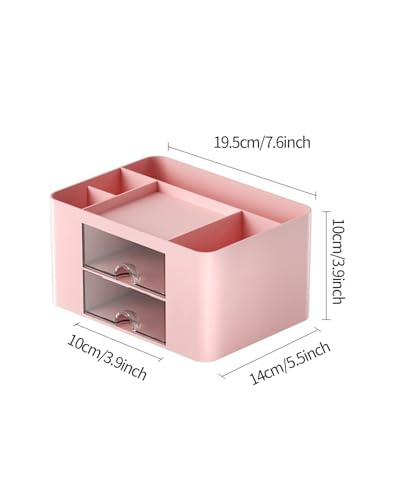 Image of Office Desk Organizer with 2 Drawers Multi-Functional Desktop Pen Pencil Case Storage Box,Desktop Organizer for Office Home Supplies Pink LCC570-03