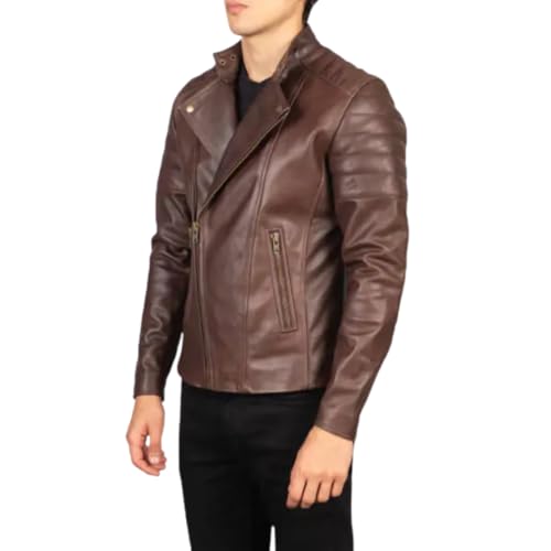 Premium Suede Leather Motorcycle Jacket, Brown, Classic Biker Style with Multiple Zippers, Asymmetrical Design4