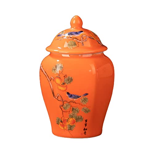 Perfk Ceramic Ginger Jar Vase Chinoiserie Chinese Style Traditional Porcelain Jars Asian Ginger Jar for Home Decor Table Decoration Weddings Home, Persimmon