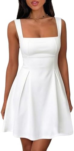 Women's Square Neck Mini Dress Sexy Sleeveless Adjustable Straps ...