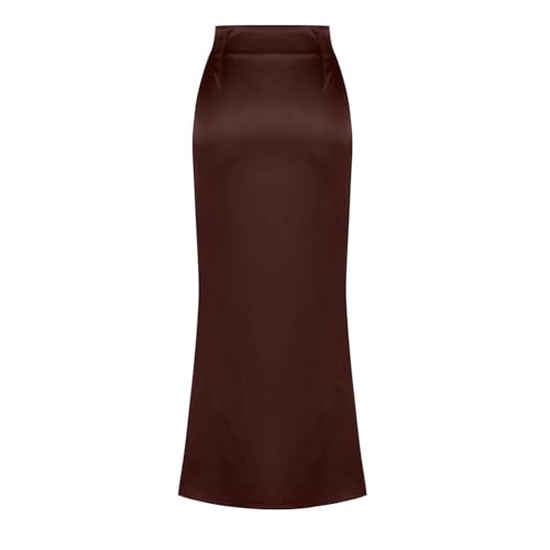 Womens Satin Skirt Silk A Line Swing Pleated Party Wedding Cocktail Skirts High Waist Bodycon Long Maxi Skirt4