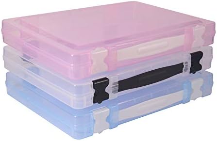 suituts 3 Pack Plastic Portable Project Case with Handle, Scrapbook Paper Storage Organizer Case, Art Craft Container Case Box, Plastic File Case for Document, Magazines Photos(14.2X10.6X2.2 Inch)