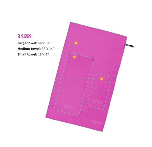 Grit Performance Gear Microfiber Gym Towels For Sweat, Yoga Towel, Lightweight Travel Towel Set, 3 Quick Dry Workout Towels, Backpacking Gear, Camping Accessories, 3 Sizes In 1 With Travel Bag (Pink) #TOP2