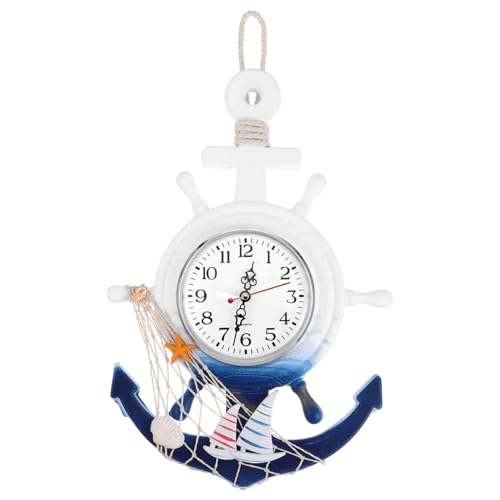 Alipis Orologio di ancoraggio del timone orologi dell'ancora decorazioni sospese costiere orologio a ruota della nave orologio da parete casa orologio da appendere nautico Di legno