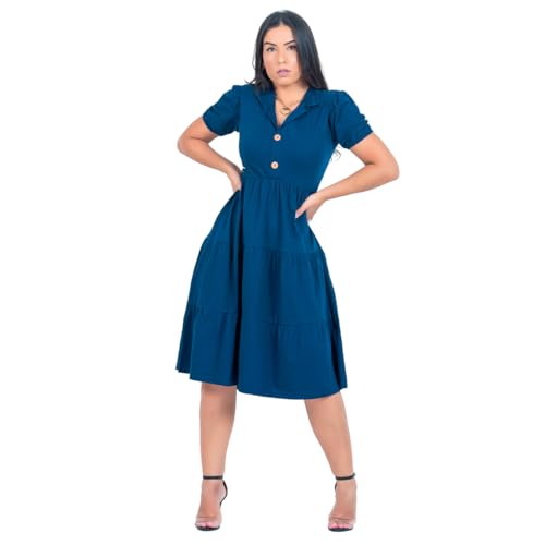 Vestido Midi Moda Evangélica 3 Marias (BR, Alfa, M, Regular, Regular, MARINHO)