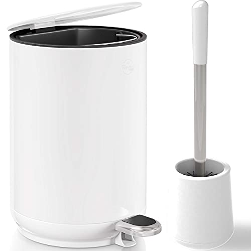 Pumpko Combi Box Poubelle de salle de bain en acier inoxydable et brosse WC avec 100 sacs à ordures avec système d'abaissement automatique silencieux Blanc 4 l Cover
