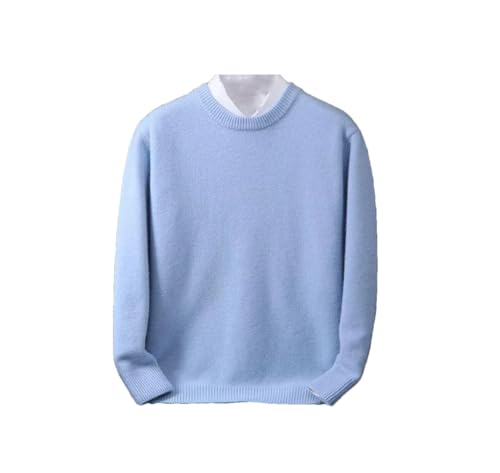 REHJJDFD Camisola casual de caxemira para homem, gola redonda, camisola de malha solta para homem, Azul celeste, XXL