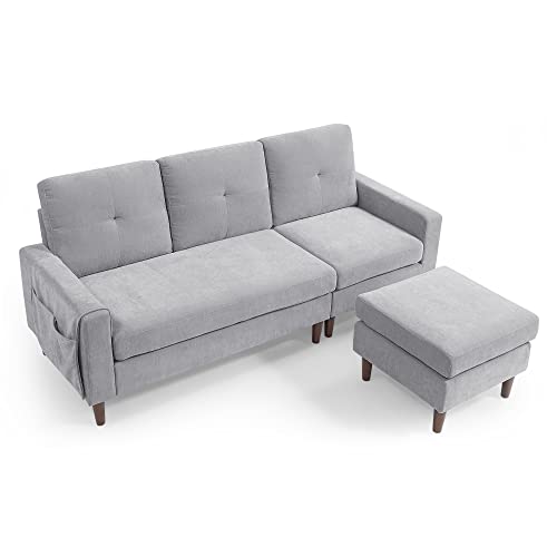 Lykos 80" L Shaped Sectional Sofa, Convertible Couch With Reversible Chaise And Removable Cushions And Pockets For Small Space Apartment, Office,Living Room And Bedroom (Light Grey) #TOP6