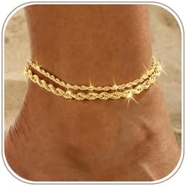 Yatumery Gold Anklets for Women Dainty Waterproof Anklets Trendy 14K Gold Plated Chunky Chian Ankle Bracelet for Women Non Tarnish Jewelry Gift