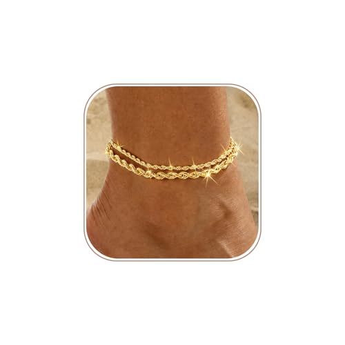 Yatumery Gold Anklets for Women Dainty Waterproof Anklets Trendy 14K Gold Plated Chunky Chian Ankle Bracelet for Women Non Tarnish Jewelry Gift