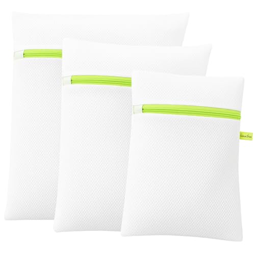Cosmiic Greens 3 Pcs (S1/M1/L1) Mesh Laundry Washing Bags With Premium Rust Free Zipper, Store Dirty Clothes, Washing Bags, Blouse, Bra, Hosiery, Lingerie, Stocking, Jeans (Polyester), White
