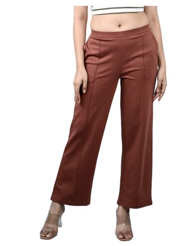 Image of Mlada Mid Waist Wide Leg Flared Pants Elastic Waist Band for Women Office Work Formal Wear Stretch Cotton Knit Flare Pants Utility Pockets Extra Flare Pants Trousers for Travel