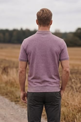 Image of Louis Philippe Men's Slim Fit Zipper Polo T-Shirt in 100% Cotton Pique Fabric for Casual Wear