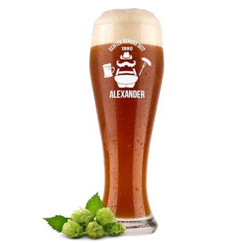 polar-effekt Bicchiere di grano da 0,5 litri con incisione personalizzata, bicchiere da birra bianco con nome come Greschenk – regalo da uomo per compleanno – bicchiere per birra bianca