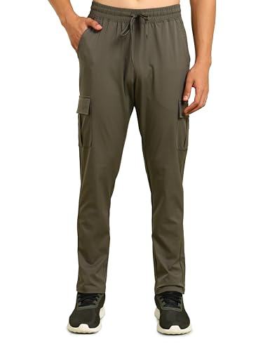Image of TECHNOSPORT Men's Regular Fit Mid Rise Polyester Solid Cargos for Activewear, Regular Use and Quick Dry