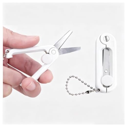 1pc Portable Folding Scissors - Stainless Steel, Compact, Foldable Mini Scissors with Keychain Attachment - White