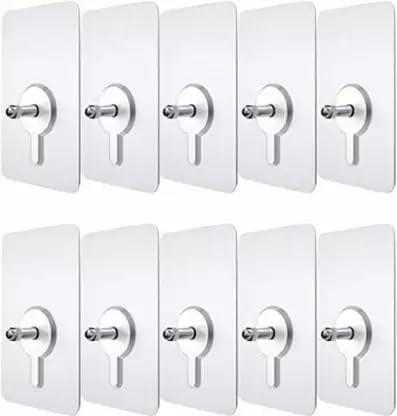 Image of Maxxic Labaratories (Pack of 10) Self Adhesive Wall Hooks Heavy Duty for Hanging | Nail Free Sticky Hooks for Wall Heavy Items Without Drilling, Transparent Wall Hanger Hook (Screw 10)