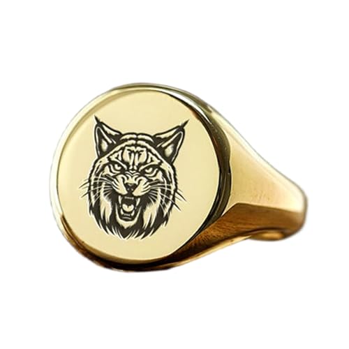 Bague lynx gravée en argent 925 plaqué or, chevalière de prestige fait main