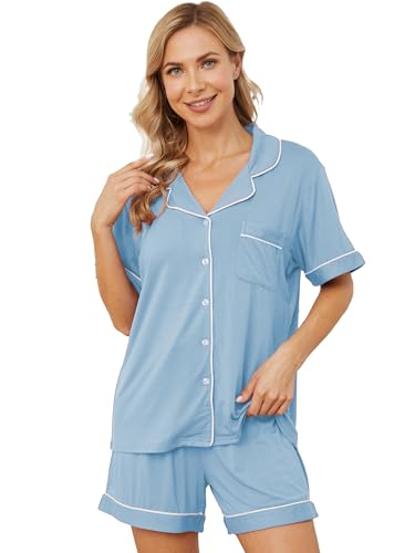 Image of Womens Pajama Sets Short Sleeve Sleepwear Soft Button Down Nightwear Lounge Pj Set XS-XXL