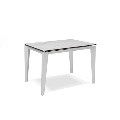 SOLOLED Ausziehbarer Tisch von 120 cm bis 170 cm, moderner Esszimmer mit einem verlängerten Top aus Keramik auf gehärtetem Glas und Beinen aus Metall, Breite 80 cm für 6 Personen (weißer Marmor)