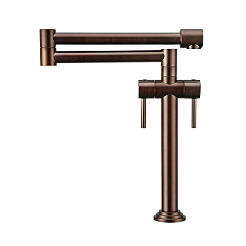 Küchenarmatur Faltbare Messing- Wasserhahn Küche 360° Drehbar Küchen-Spültischarmatur Heiß und Kalt 2 Griff-Spültischbatterie Deck Mount Skalierbar Armatur Küche,Brown bronze Cover