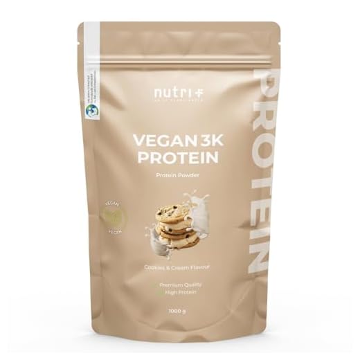 Nutri + Proteína en Polvo Vegan Cookies & Cream 1kg 79% Proteína 3k Multi-compuesta Origen Vegetal Sabor a Galletas sin Lactosa ni Gluten
