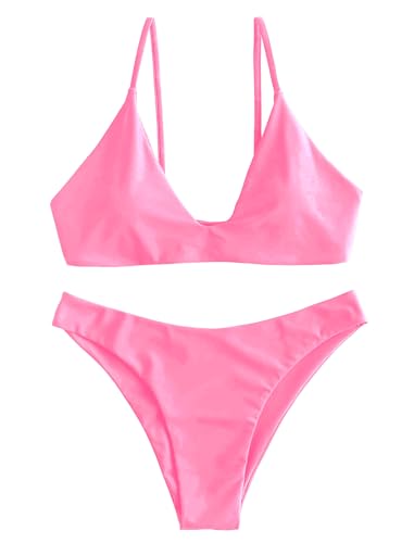 Image of ZAFUL Women's Tie Back Padded High Cut Bralette Bikini Set Two Piece Swimsuit