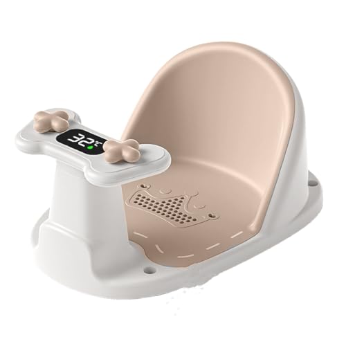 Baby Bath Seat for Babies 6 Months & Up - Bathtub Seats for Babies Sitting Up, Non-Slip,Smart Real-Time Temperature& 4 Suction Cups(Khaki)