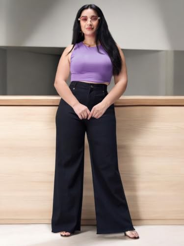 Image of Miss Chase A+ Women's Wide-Leg High Rise Regular-Length Stretchable Denim Jeans