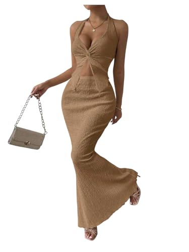 Image of SOLY HUX Women's Two Piece Outfits Twist Front Halter Cami Tops and Skirt Summer Set