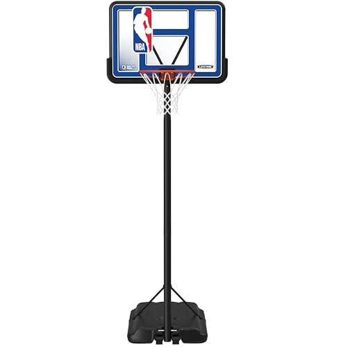 Lifetime NBA League Edition Portable Basketball Hoop, Adjustable Height 7.5-10 Ft, 44 Inch Shatterproof Fusion Backboard, Base with Wheels