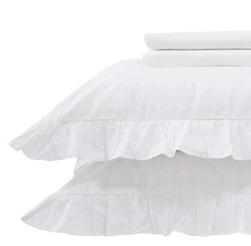 Victoria Bedding - Juego de funda de edredón de 3 piezas con volantes en las esquinas, tamaño King, color blanco sólido