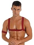 TiaoBug Herren Elastisch Nylon Brust Harness und Oberarm Armband Körper Geschirr Fesseln Dessous Erotische Unterwäsche Clubwear Rot B Einheitsgröße