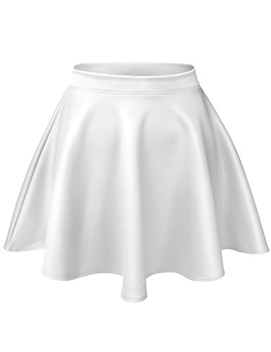 Basic Versatile Stretchy Scuba Flare Skater Short Skirts,001-White,Large